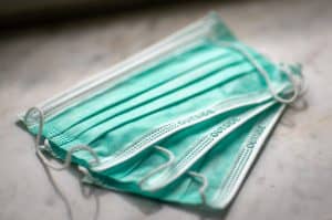 face masks lying on table