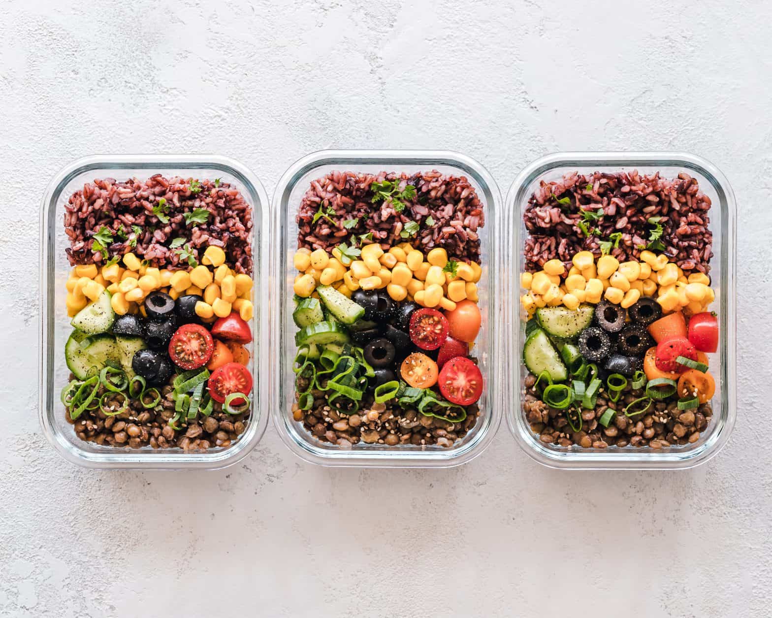 three to-go salads in a row