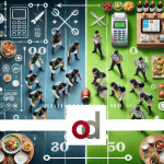 picture of a football field with food items and the OneDine logo